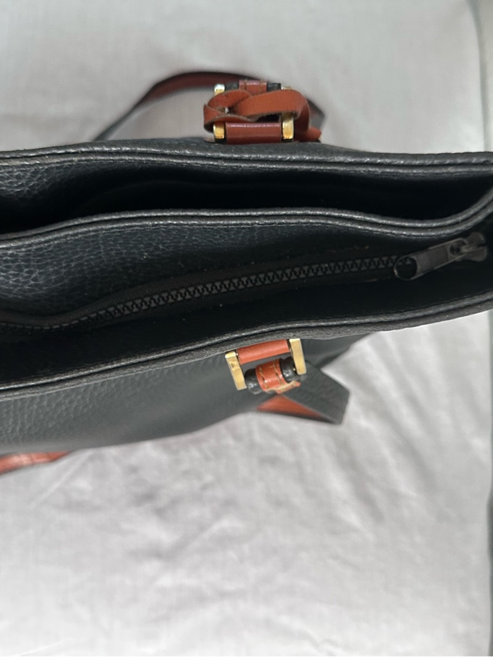 Dooney & Bourke Black Pebbled Leather Tote Bag Brown Trim Shoulder Bag - Picture 8 of 14
